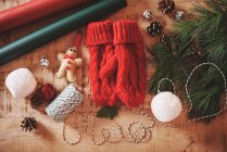 Christmas decorations and mittens — Stock Photo