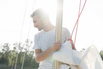 Man on sailing boat — Stock Photo