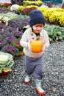 Boy carrying pumpkin — Stock Photo