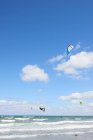 Kite surfer airborne over the sea, Hornb?k, Hovedstaden, Denmark — Stock Photo