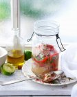 Bowl of preserved fish and vegetables — Stock Photo