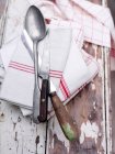 Cutlery on wash cloth — Stock Photo