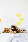 Teddy bears and childs drawings — Stock Photo