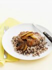 Plate of pork with wild rice — Stock Photo