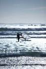 Homem com placa de vela vento em ondas — Fotografia de Stock