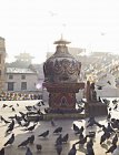 Taubenschwarm und Stupa — Stockfoto
