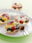 Glasses with fruit salad in gelatin — Stock Photo