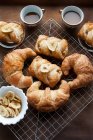 Baked pastries with banana and coffee — Stock Photo