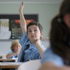 Escola menino levantando a mão — Fotografia de Stock