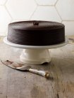 Gâteau au chocolat sur plateau de service — Photo de stock