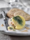 Salmon pate with crackers — Stock Photo