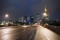 Observing view of financial district cityscape of Frankfurt at night — Stock Photo