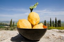 Sizilianische Zitronen mit Landschaft im Sonnenlicht — Stockfoto