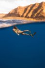 Женщина в плавниках под водой, Оаху, Гавайи, США — стоковое фото