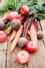 Fresh beetroot, carrot and apples — Stock Photo