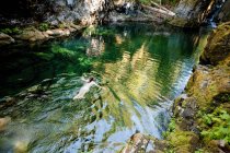 Donna che nuota nello stagno — Foto stock