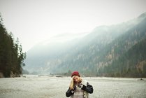 Portrait of woman in remote setting — Stock Photo