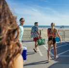 Gruppe von Freunden, zu Fuß in Richtung Strand — Stockfoto