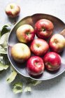 Спелые красные яблоки в миске, вид сверху — стоковое фото