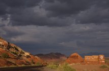Location sign and storm clouds in Capitol Reef — Stock Photo