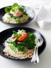Marron salads with pasta on plates — Stock Photo