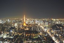 Vista panorámica con Tokyo Tower por la noche, Tokio, Japón - foto de stock