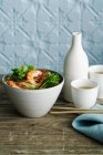 Bowl of shrimp with noodles — Stock Photo