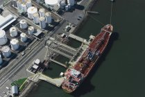 Aerial view of cargo ship in Port Melbourne, Melbourne, Victoria, Australia — Stock Photo