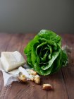 Lettuce, Parmesan cheese, and croutons — Stock Photo
