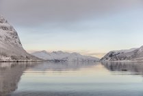 Schneebedeckte Berge im Fjord — Stockfoto