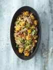 Dish of roasted duck, butternut squash, rice and lentils — Stock Photo