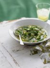 Весняний песто-суп з кабачками та квасолею — стокове фото