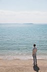 Vista trasera del hombre mirando al mar - foto de stock