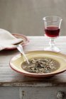 Beef and barley soup with red wine — Stock Photo