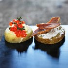 Sandwiches with fish roe and meat — Stock Photo