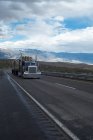 Camion che trasporta tronchi nel paesaggio rurale — Foto stock