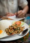 Vista de perto da deliciosa cozinha tradicional laos no prato — Fotografia de Stock