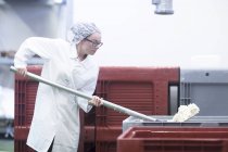 Працівник заводу готує тофу — стокове фото