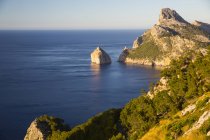 Vista en ángulo alto de la costa y la isla de El Colomer, Mallorca, España - foto de stock