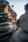 Close up of stacked rock formation at sunset — Stock Photo