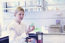 Scienziato guardando capsula di Petri — Foto stock