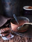 Pan of melted chocolate — Stock Photo