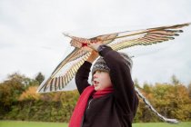 Junge fliegt einen Drachen — Stockfoto