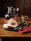 Turkey and chicken ballotine stuffing served on table — Stock Photo