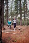 Женщины, бегущие в лесу — стоковое фото