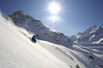 Female skiing off-piste, Kuhtai, Austria — Stock Photo