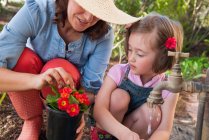 Mother and daughter gardening together — Stock Photo