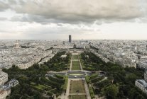 City view at cloudy day from top of Eiffel Tower, Paris, France — Stock Photo