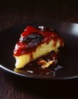 Slice of plum sponge cake served on plate — Stock Photo