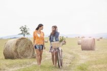 Друзі з велосипедом ходьба на поле, Рознов, Чехія — стокове фото